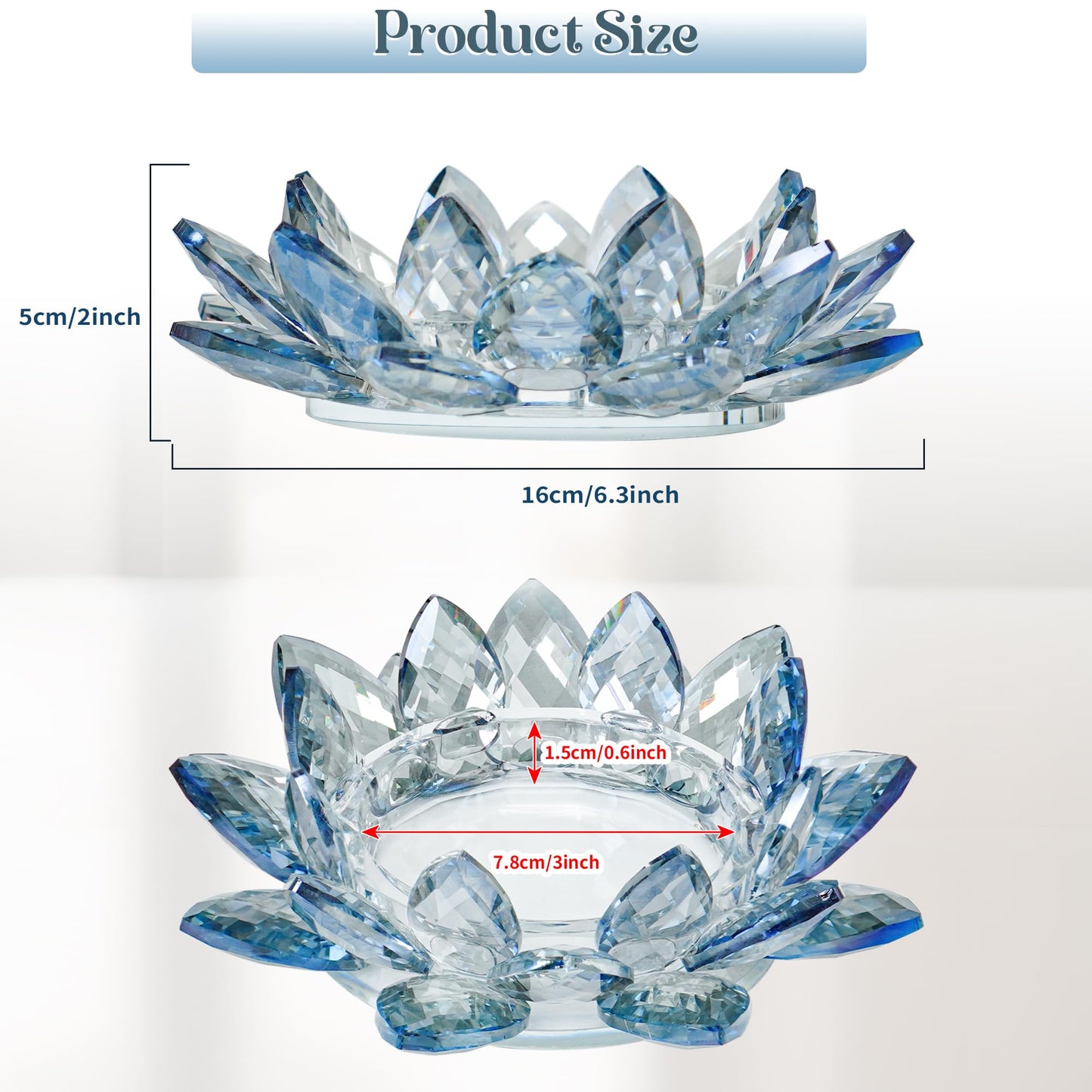 Crystal Flower Jewelry Tray, Luxury Transparent Decorative Trinket Dish for Rings, Earrings, Necklaces, Keys for Vanity Dresser Nightstand, Elegant Gift for Women Mother's Day (1, 6.3"(W)- Blue)