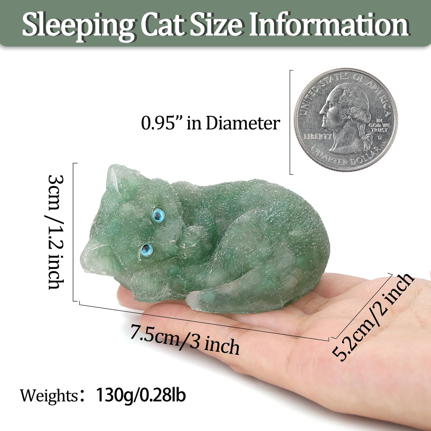 ZHIYUXI 3" Green Aventurine Cat Figurines Sleeping Green Cat Statue Decor Gemstones Healing Crystals Reiki Energy Balance Room Decor