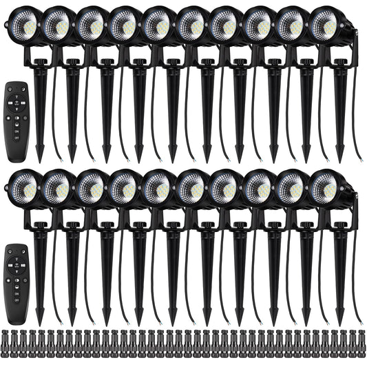 Motrackcao 20 Pack 12W Dimmable LED Landscape Lights, IP67 Waterproof Landscape Lighting with Remote 2700K-6500K Color Adjustable, 12V-24V Low Voltage Outdoor Spotlights for Garden Pathway Yard Patio