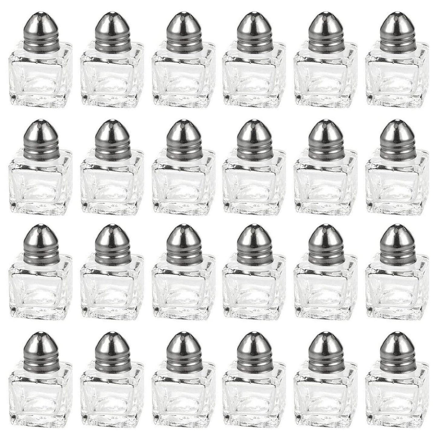 Juvale Set of 24 Mini Salt and Pepper Shakers (Glass and Stainless Steel, 0.5 oz)