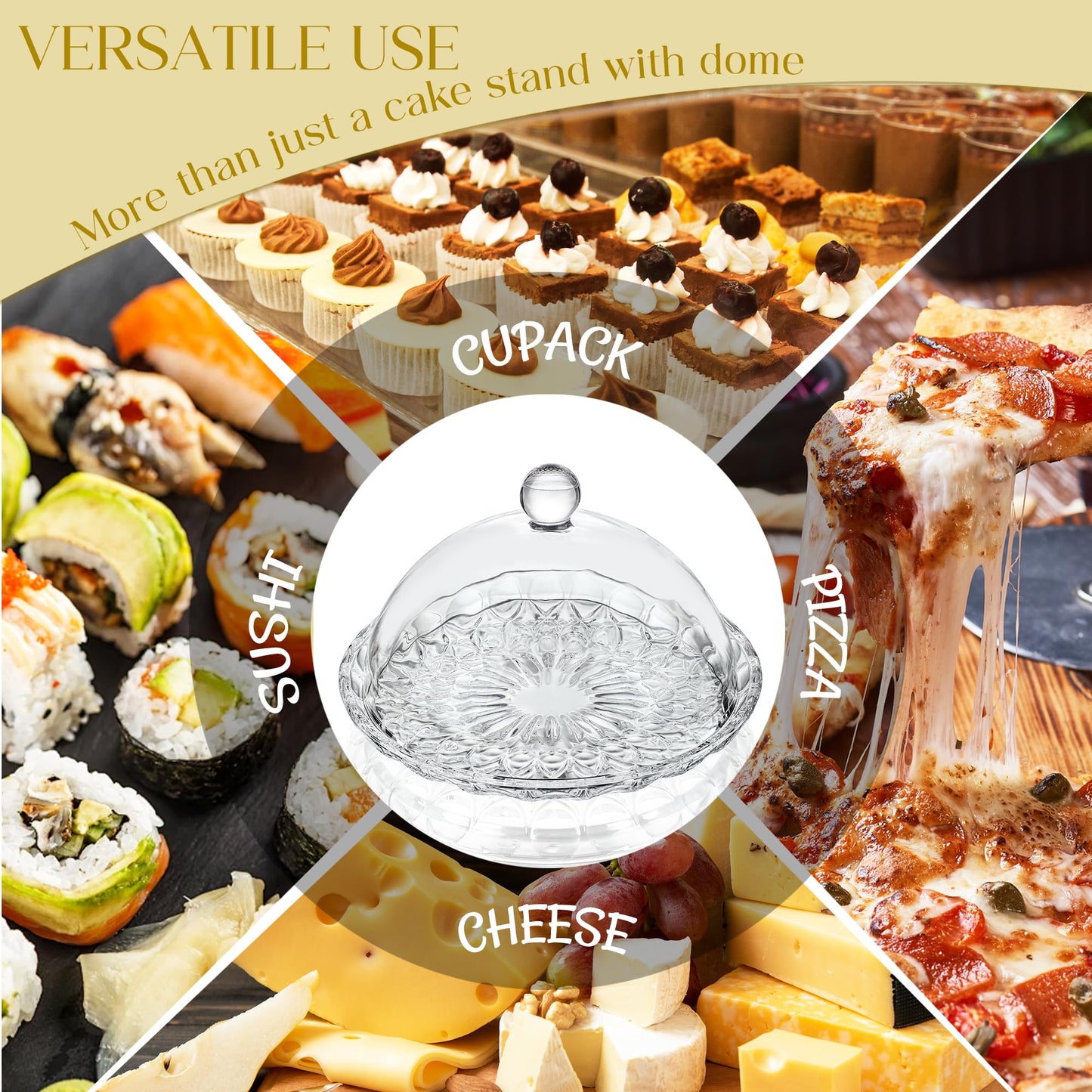 kanpura 7'' Clear Glass Cake Stand with Dome Lid Crystal Cake Holder Covered Versatile Glass Dome Dessert Plate for Christmas Party Table Centerpiece