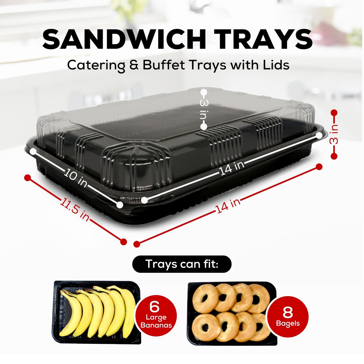 6 Pack Catering Trays with Lids – 13" Serving Tray with Lid, Heavy Duty Recyclable Plastic Party Platters for Catering, Buffet, Picnics & Events – Food Trays with Clear Lid (13.39 × 9.84 × 2.95 inch)