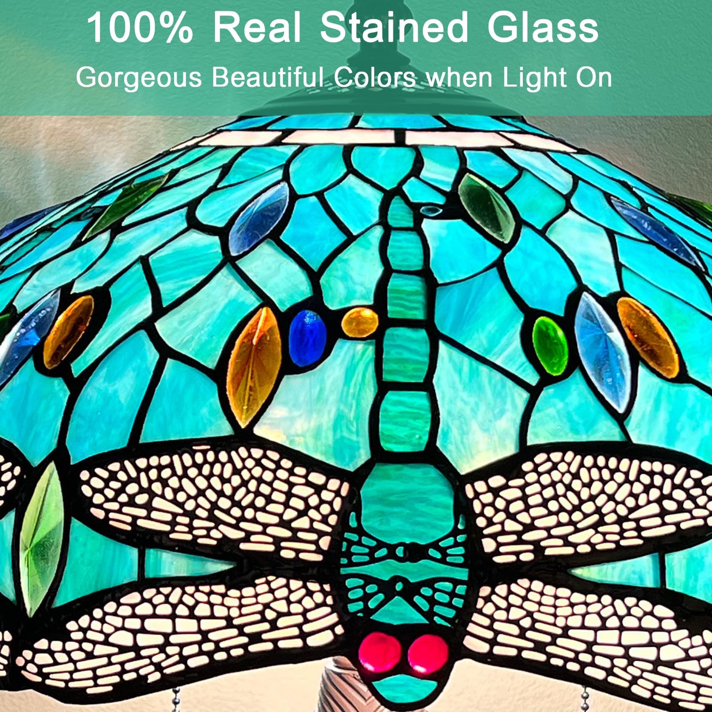 Capulina Tiffany Lamp Seagrass Dragonfly Stained Glass Table Lamp 2-Light