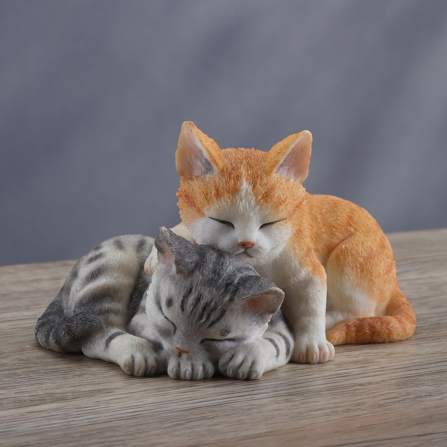 5.13 Inch Sleeping Tabby Kittens Decorative Figurine, Orange and Gray