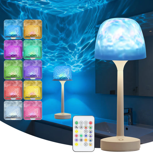 WyzXorn Cordless Lamp,LED Lights,Ocean Wave Projector Light,16-Color Touch Dimmable Bedside Lamps,Ambient Lighting for Bathroom,Inside Shower,Bathtub,Room Decor Aesthetic