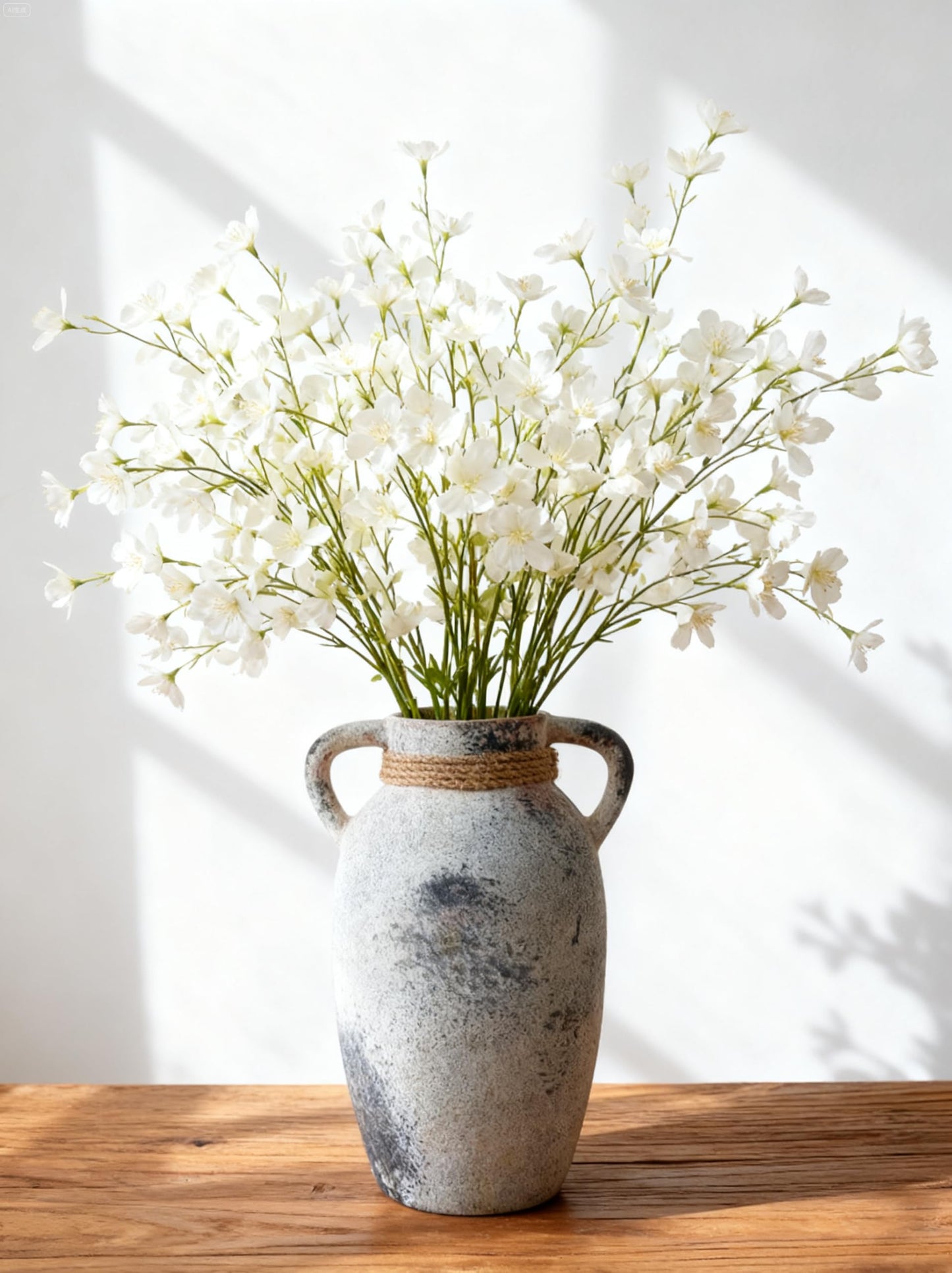 XUANTGY Ceramic Flower Vase with 2 Handles,9.8 inch Large Farmhouse Rustic Terracotta Vases for Decor，Gray