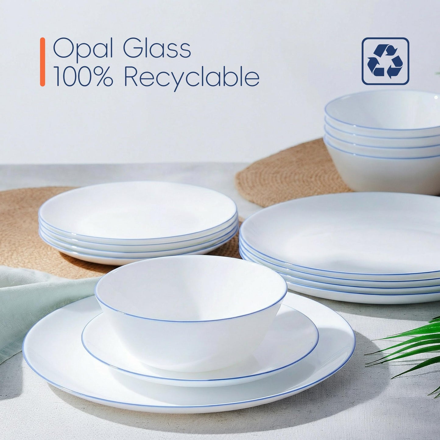 LaGlint 16OZ Opal Glass Cereal and Soup Bowl Set of 4, 6 inch Dishwasher & Microwave Safe Round Bowls for Salad and Rice, Hand Painted Navy Blue Rim