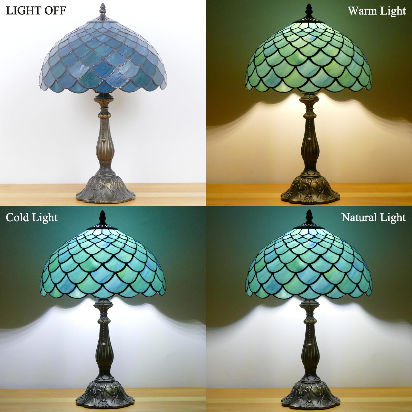 WFAYNTIFL Tiffany Table Lamp Stained Glass Fishscale Style W12H19 Inch