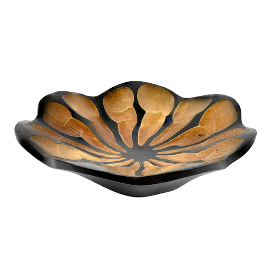 AeraVida 8-Inch Handmade Mango Wood Lotus Blossom Plate Tray | Decorative Carved Wooden Bowl for Tabletop, Entryway or Kitchen | Rustic Boho Accent Dish for Home Décor or Gifting