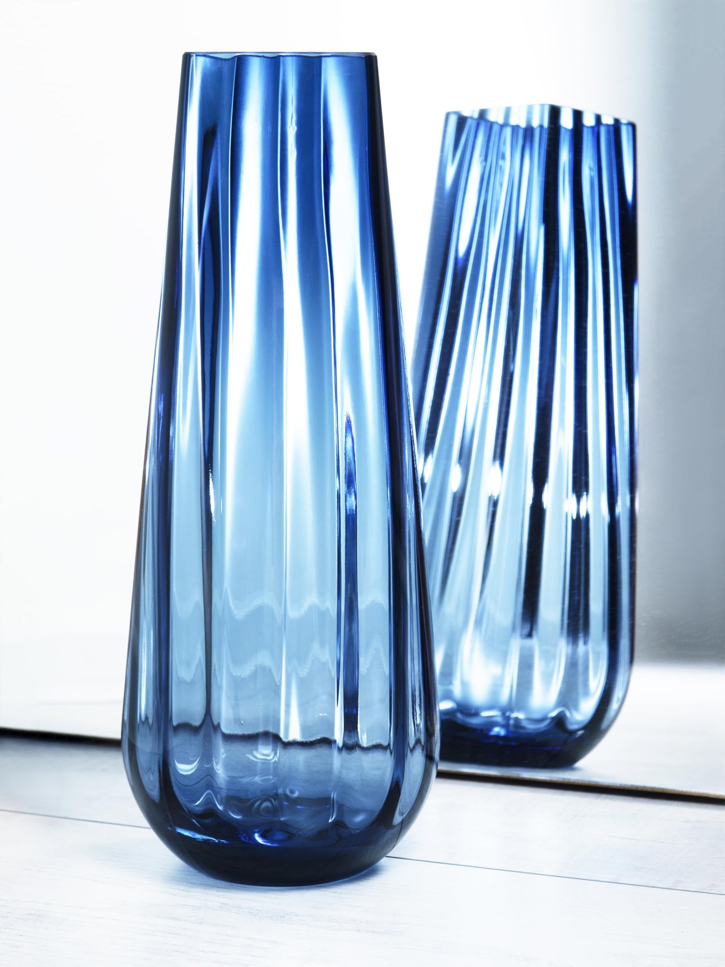 Flower Vase - Glass - Blue - Colored - Thick - 13.9" H - Square Top - Optic Design - European Made - by Barski