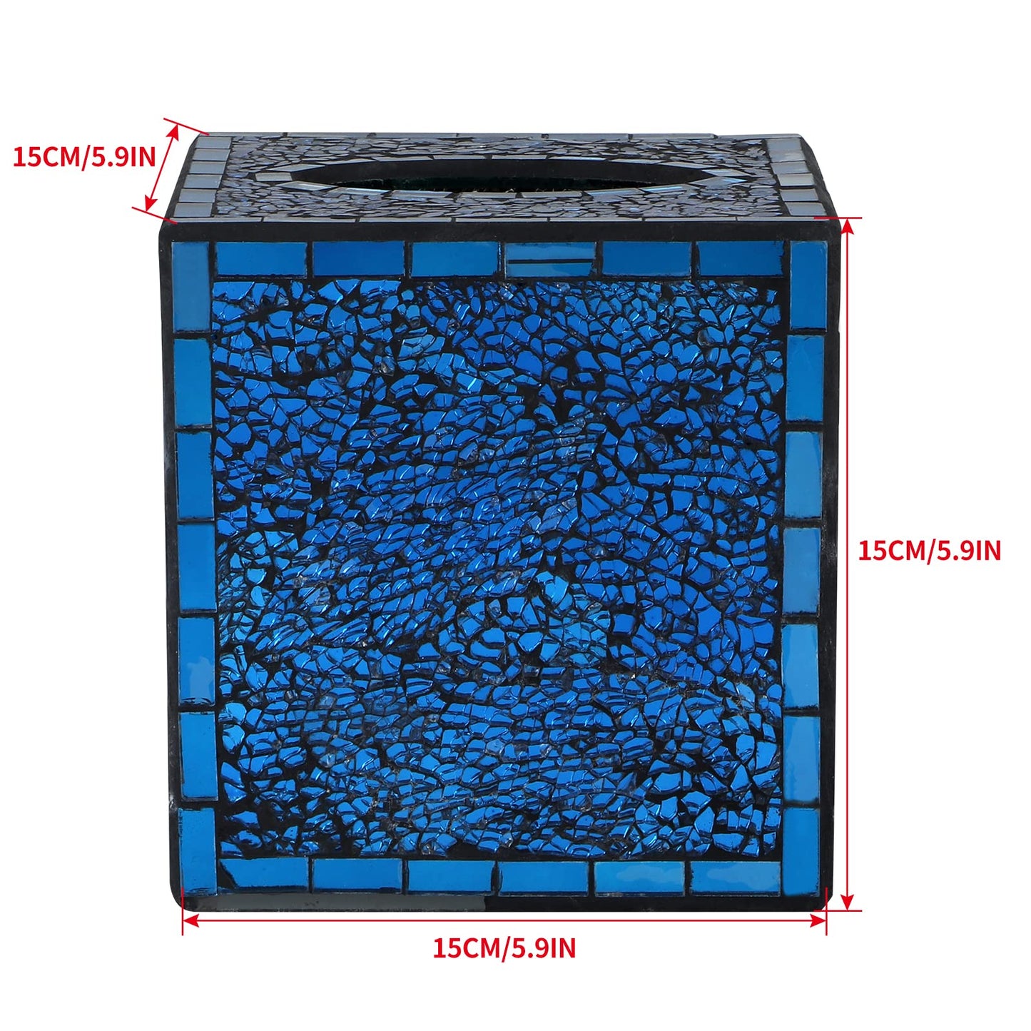 MDLUU Mosaic Glass Tissue Box Holder, Decorative Tissue Box Cover, Square Tissue Dispenser for Bathroom, Bedroom, Living Room (Navy Blue)