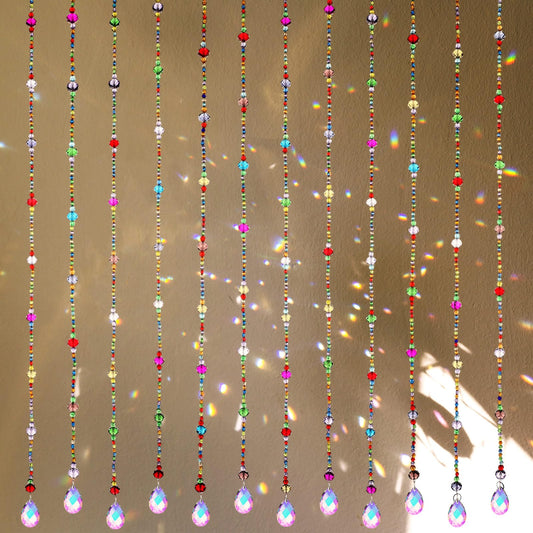 Suncalla 12 Pcs Crystal Garland Strands Colorful Crystals Suncatcher Hanging Suncatcher with Chain Pendant Ornament for Window Party Wedding Home Decoration(Colorful)