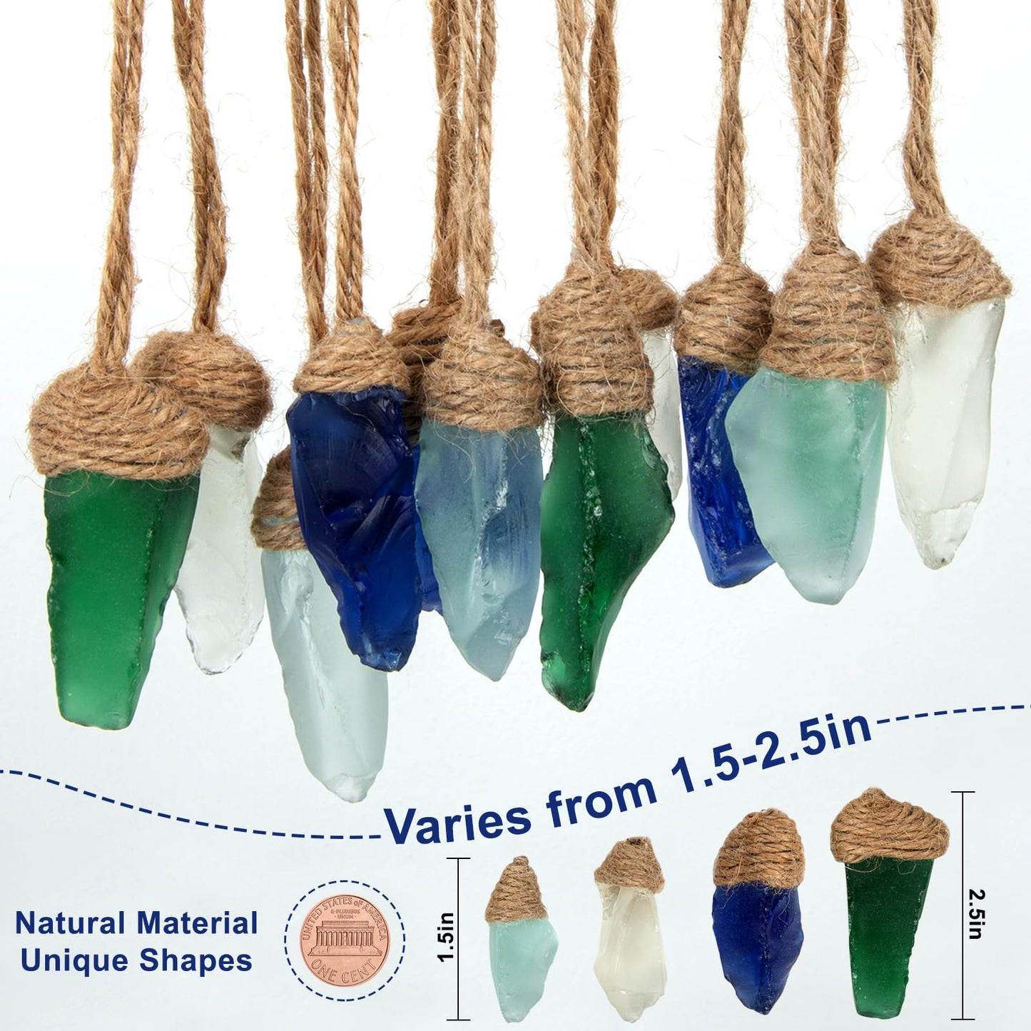 12PCS Handmade Sea Glass Block Ornament Pendant - Sea Glass Crafts Coastal Decorative, Beach Themed SeaGlass Ornament Sets for Christmas Tree, Centerpiece, Home Decor Beach Weddings and More