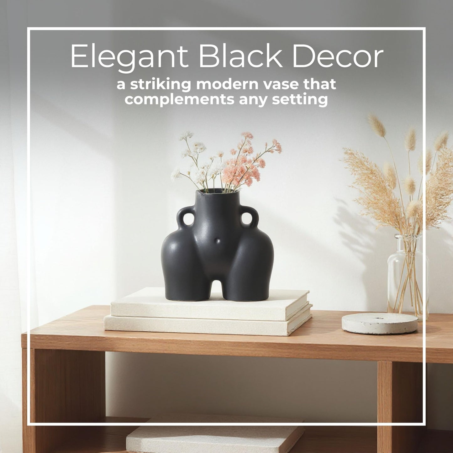 Ceramic Vase Flower Holder – Decorative Accent for Shelves or Tables, Living Room, Bedroom, or Office Placement, Modern Sculptural Home Decor Design for Visual Impact – 6", Black