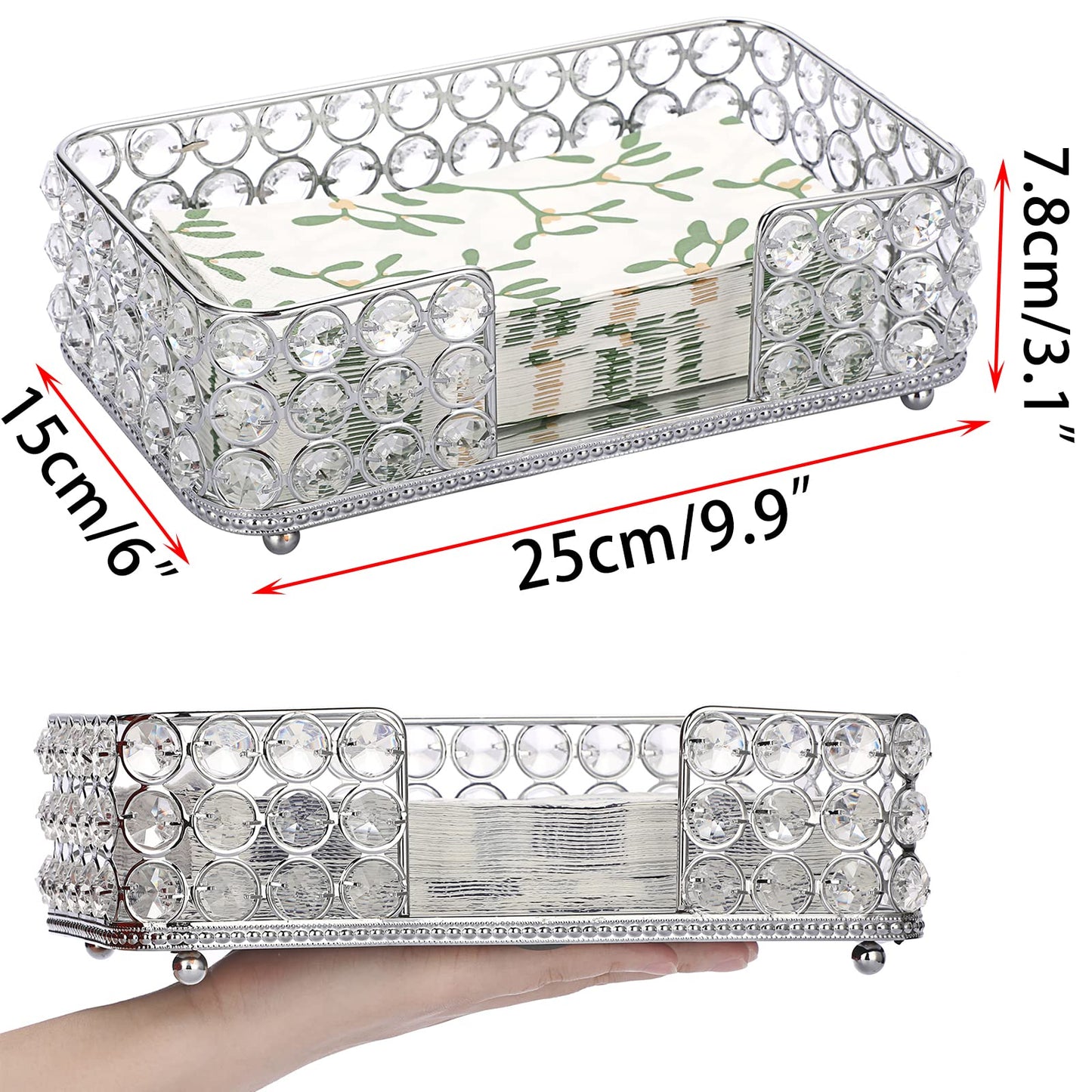 Sumnacon Stylish Bathroom Guest Towel Holder-Rectangle Crystal Napkin Holder for Guest Hand Towels Paper Napkins, Decorative Napkin Tray for Bathroom Vanity Toilet Tank Table Kitchen Countertop,Silver