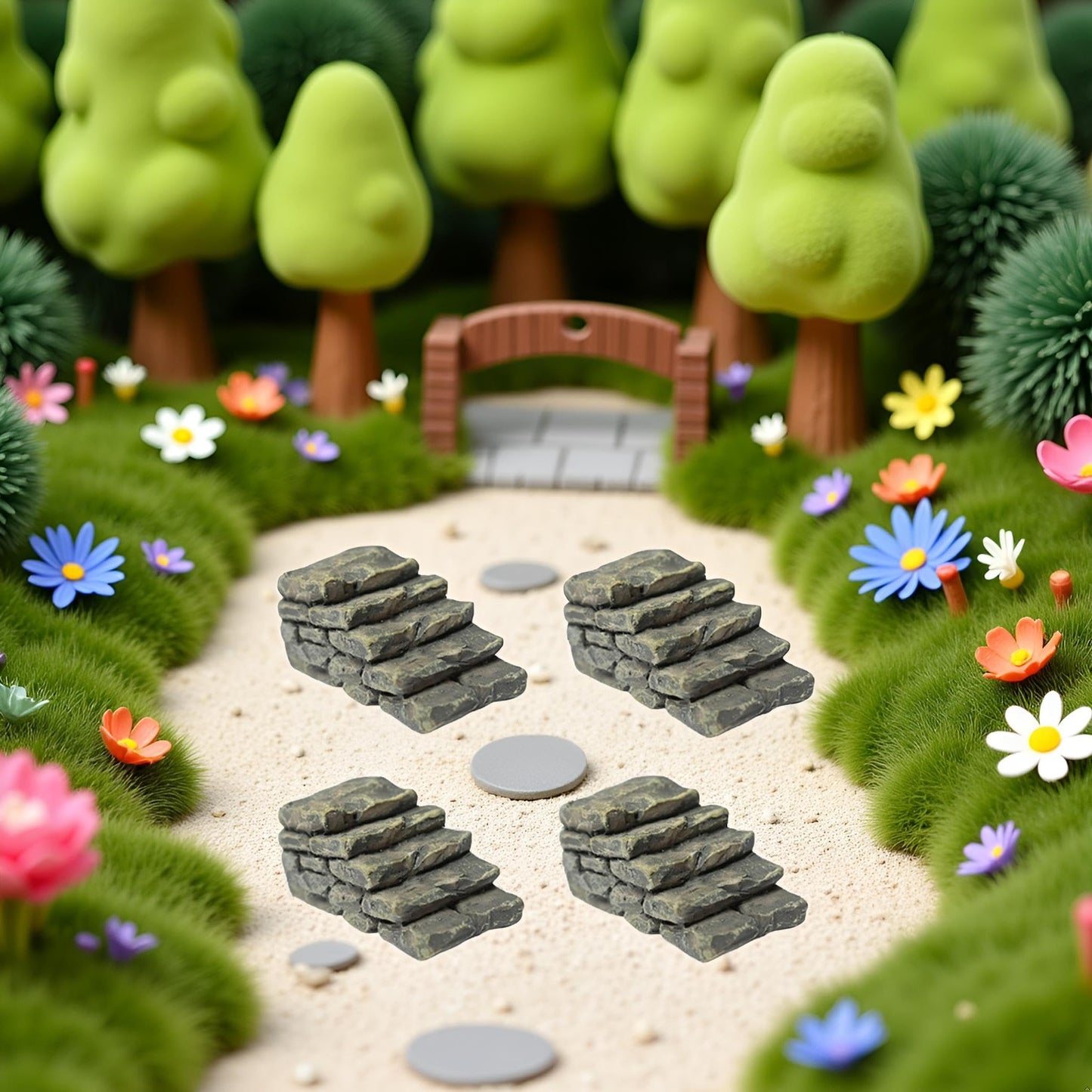 ZhangyiHot 4 PCS Miniature Stone Steps Artificial Decor Craft Home Fairy Garden Flower Pot Miniature Bridge Ornament Garden Stairs Accessories Outdoor Statues