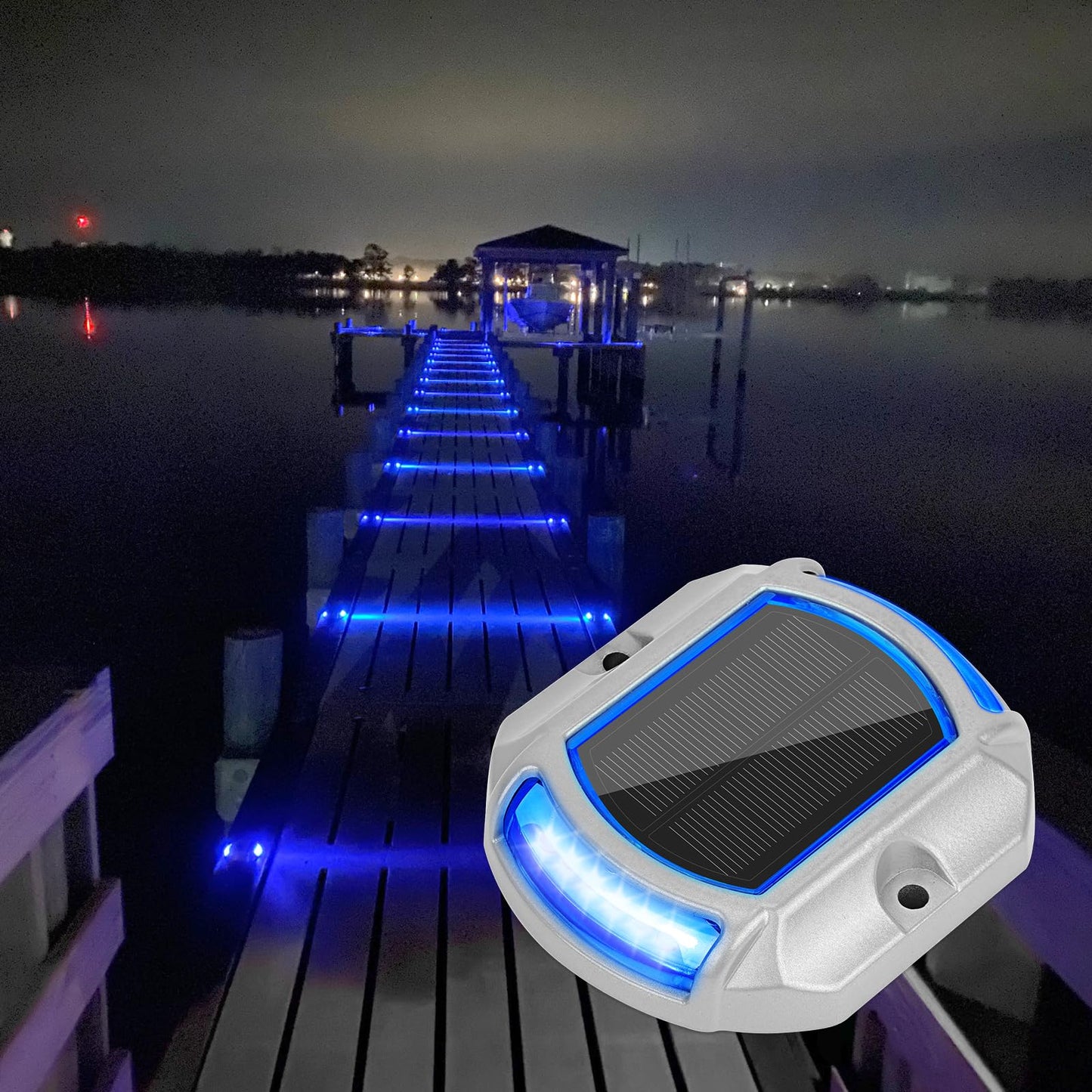 VOLISUN Solar Driveway Lights Dock Deck Lights 16 Pack,2 Colors in 1, LED Solar Powered Waterproof Outdoor Warning Step Light for Driveway Sidewalk Pathway (White/Blue),Auto On/Off