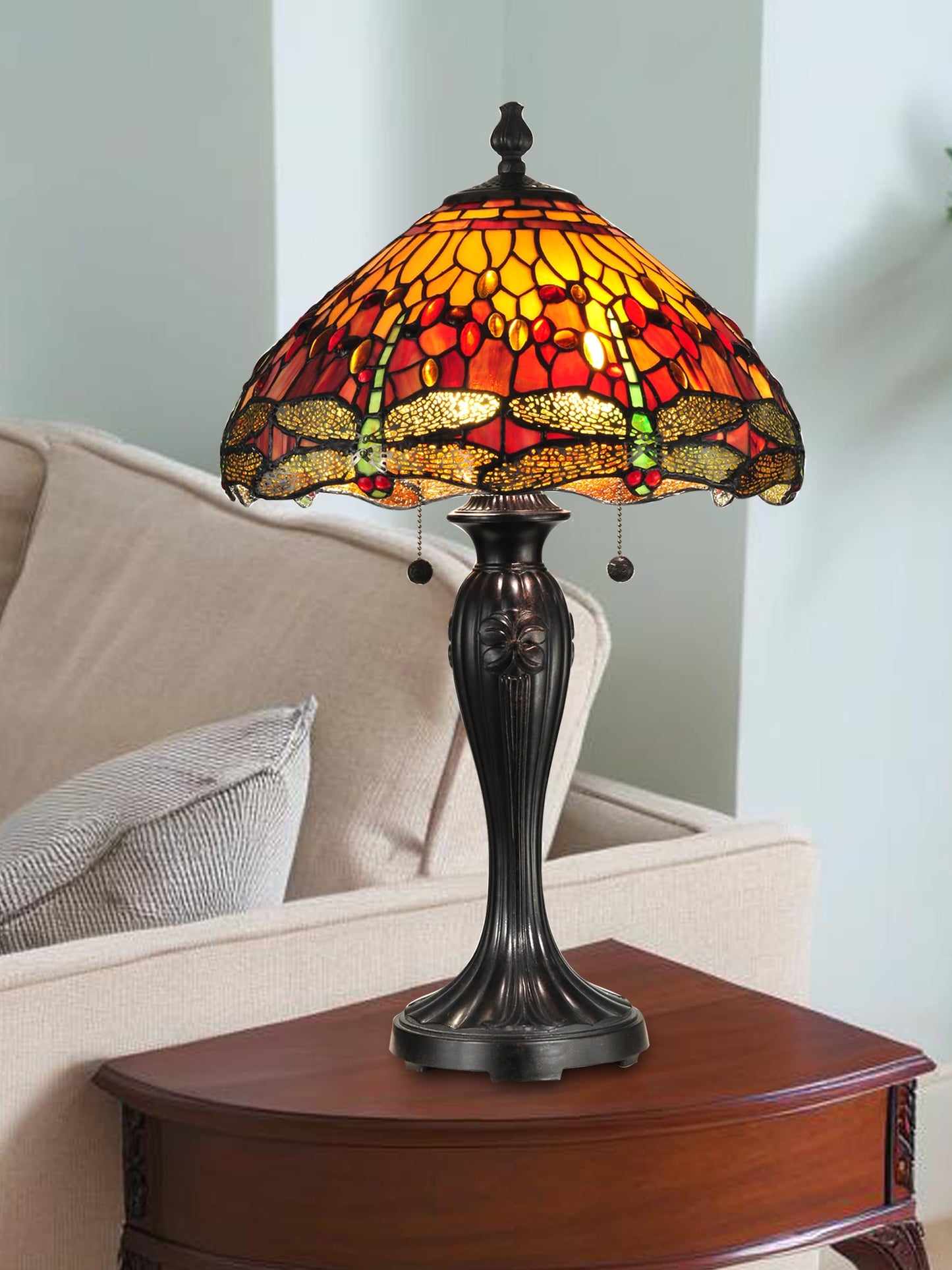 Dale Tiffany Lamps TT12269 Reves Dragonfly Table Lamp, 16" x 16" x 27", Fieldstone