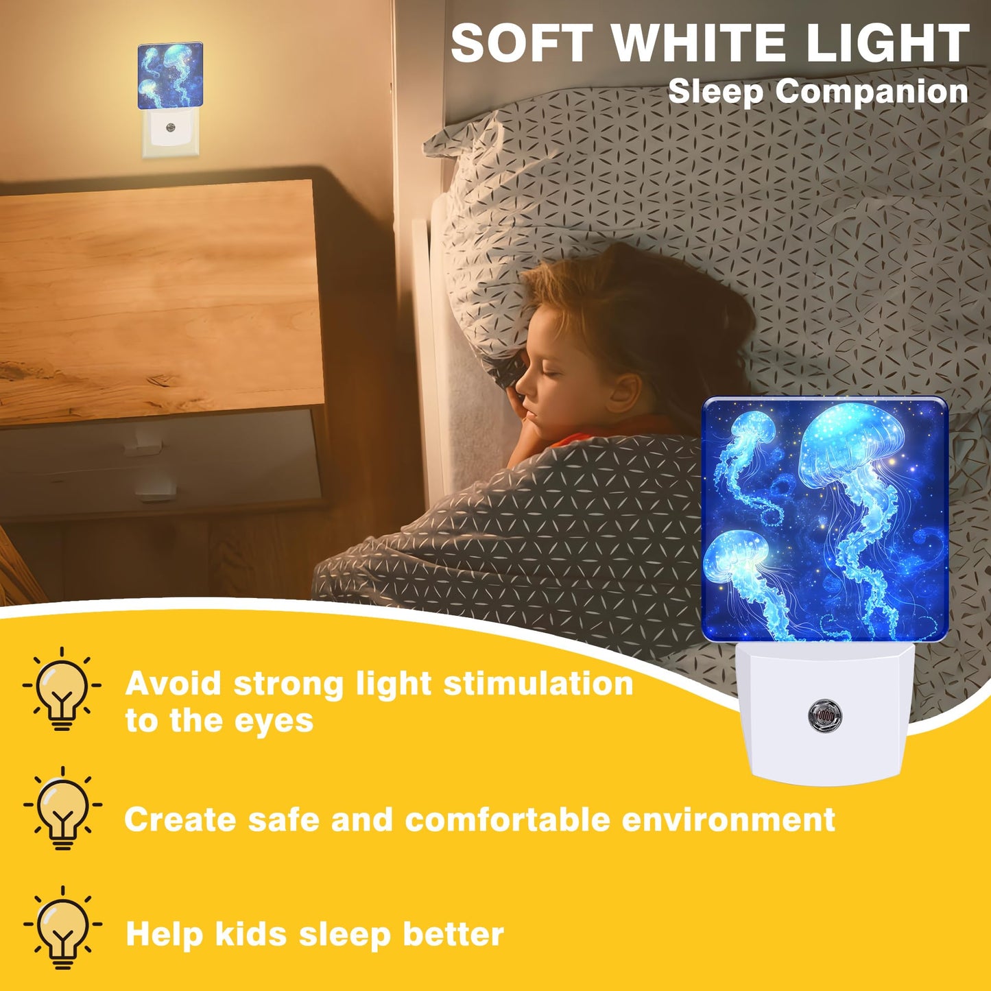 FOISIIAEA Night Light Magic Glowing Jellyfish Night Lights Plug into Wall Smart Dusk to Dawn Sensor 0.5W Energy Efficient Led Lamp for Men Women Bedroom Bathroom Hallway Stairway Decor