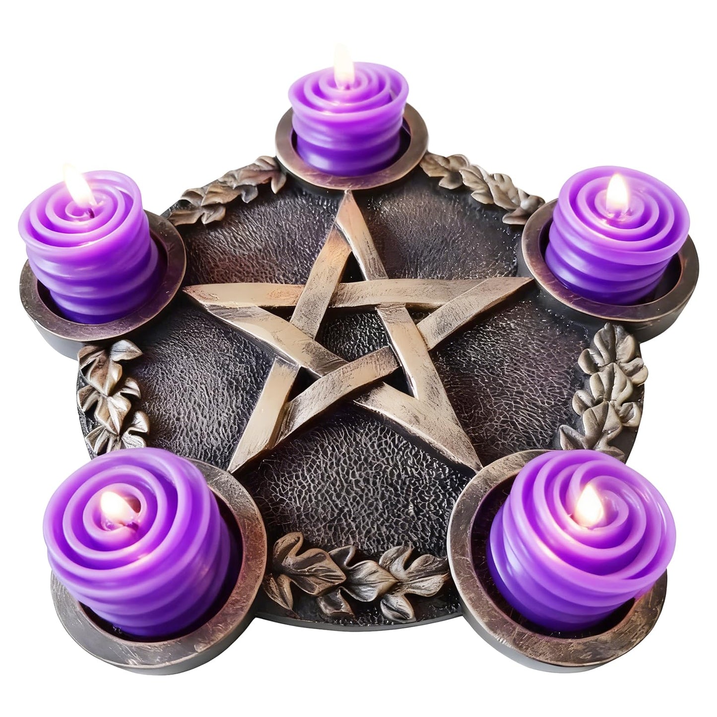 Pentacle Star Candle Holder, Resin Tealight Holder Tray with 5 Sockets, Golden Altar Supplies, 8.7 in Astrology Pentacle Altar Plate for Rituals, Spells, Home Decor