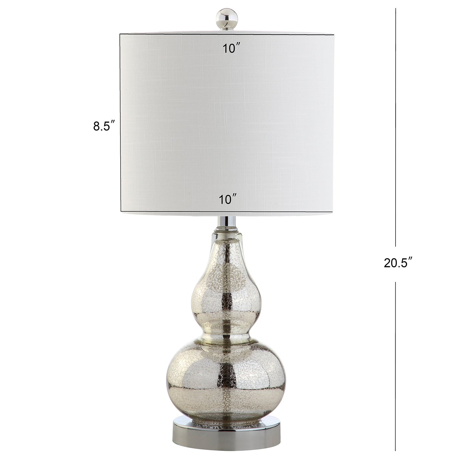 JONATHAN Y 20.5" Mercury Silver Glass Table Lamp, Modern Gourd Bedside Nightstand Lamp for Bedroom, Living Room, White Linen Shade, LED Bulb Included (JYL1028C)