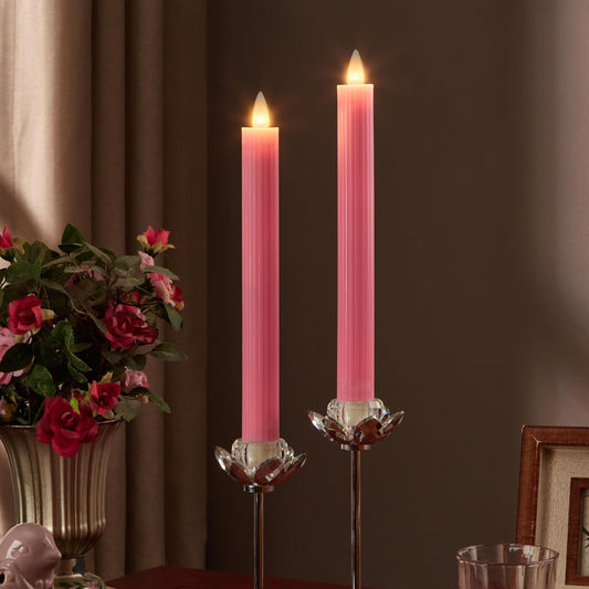 CozierGlow Flameless Taper Candles Flickering with Remote and Timer, 3D Moving Flame Taper Candle Battery Operated to 400 Hours, 9 Inch Window Candles, (Pink-Vertical Stripes)