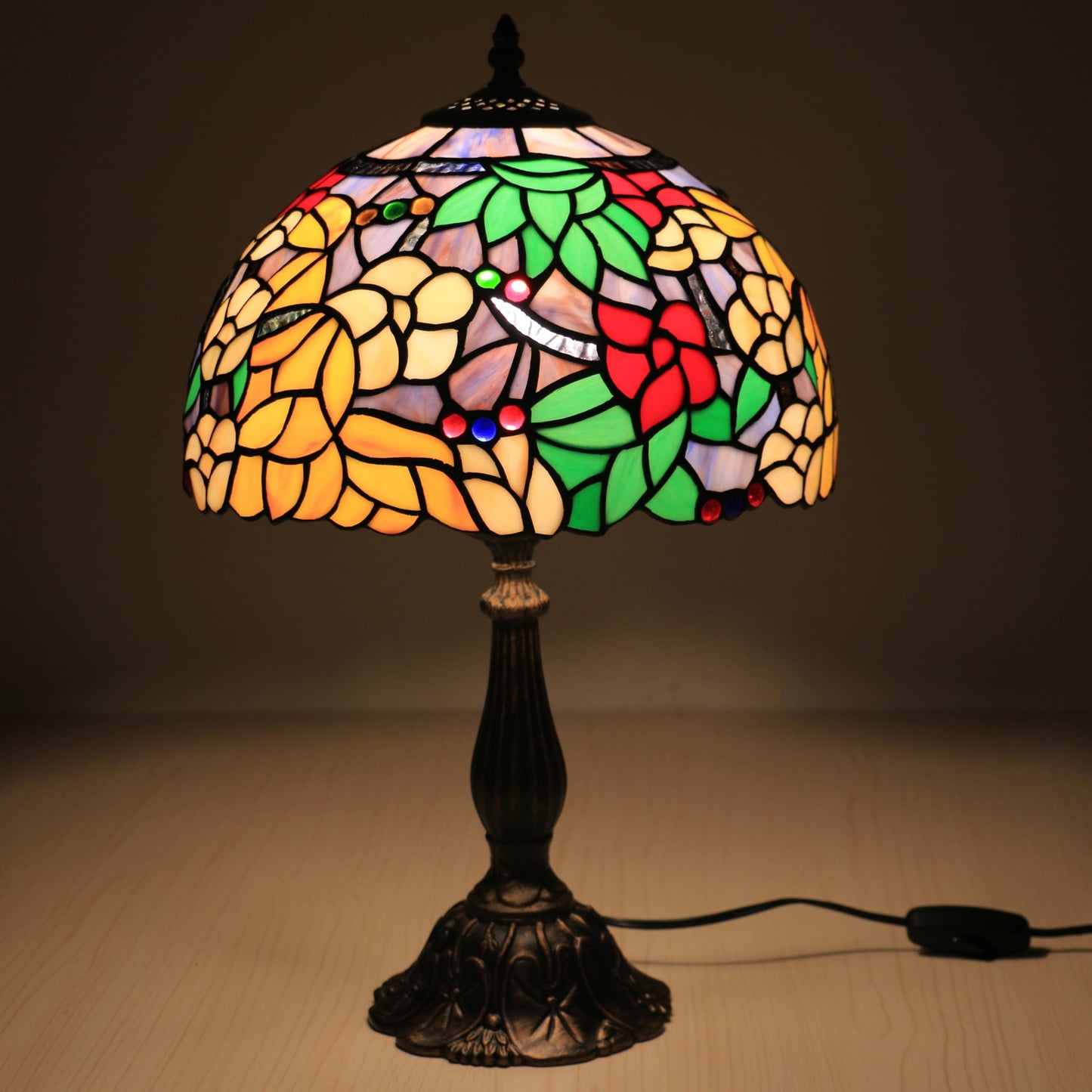 tuomoxte Tiffany Table Lamp for Living Room,Camellia Flower Stained Glass Lamp Shades for Bedside Nightstand Table LampsW/LED Bulb,12X12X19 Inch Tall Home Office Reading Dining Room Desk Lamps