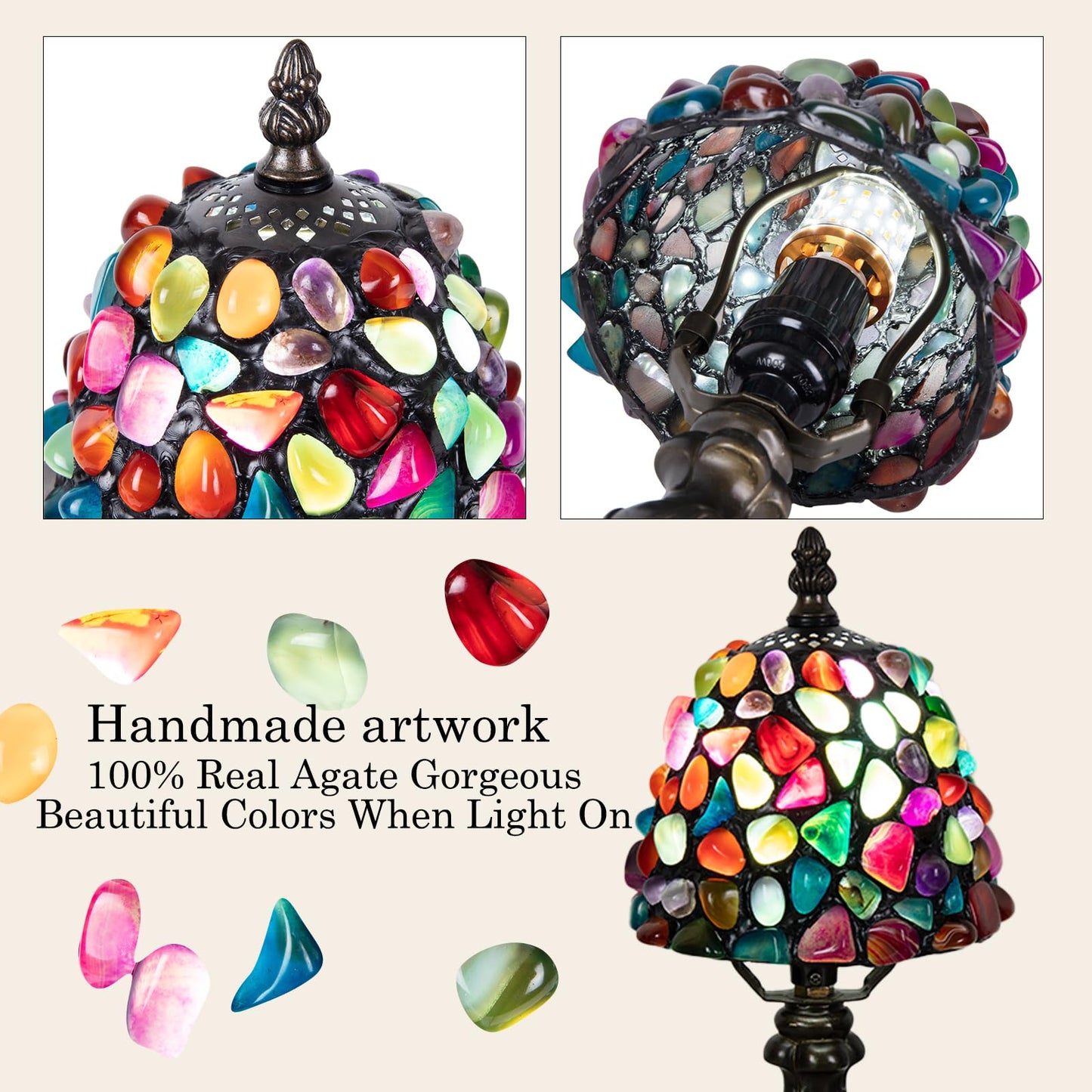 Nizrsky Small Tiffany Table Lamp, 3 Color-Temperature Agate Amber Stained Glass Lamp,6 Inch Tiffany Style Lamp for Bedroom Living Room Home, Handcrafted Light, Included Bulb