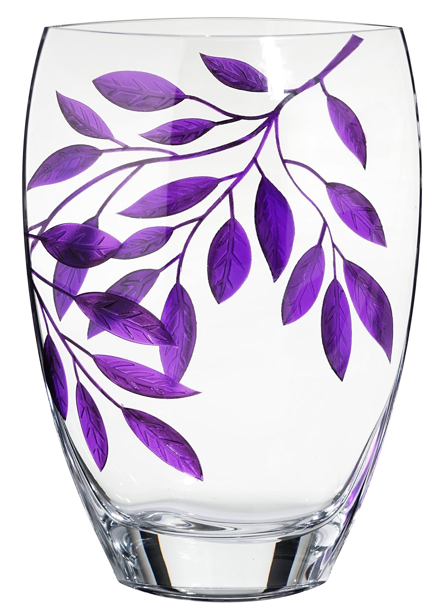 Large Hand Blown Glass Vase 30 cm - Purple Leaves Decor