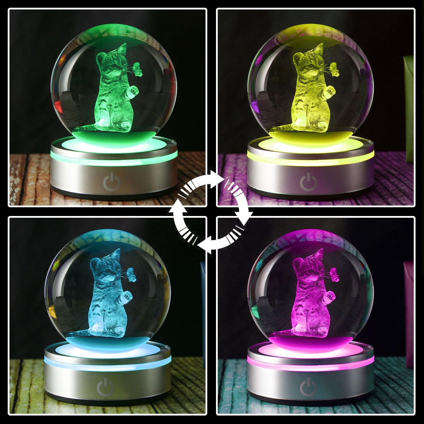 Goutangen 3D Cat Lover Gifts for Women Crystal Ball Cat Figurine with Lamp for Home Decor Snow Globes Cat Theme Gifts for Cat Lovers Girls on Christmas Birthday Anniversary