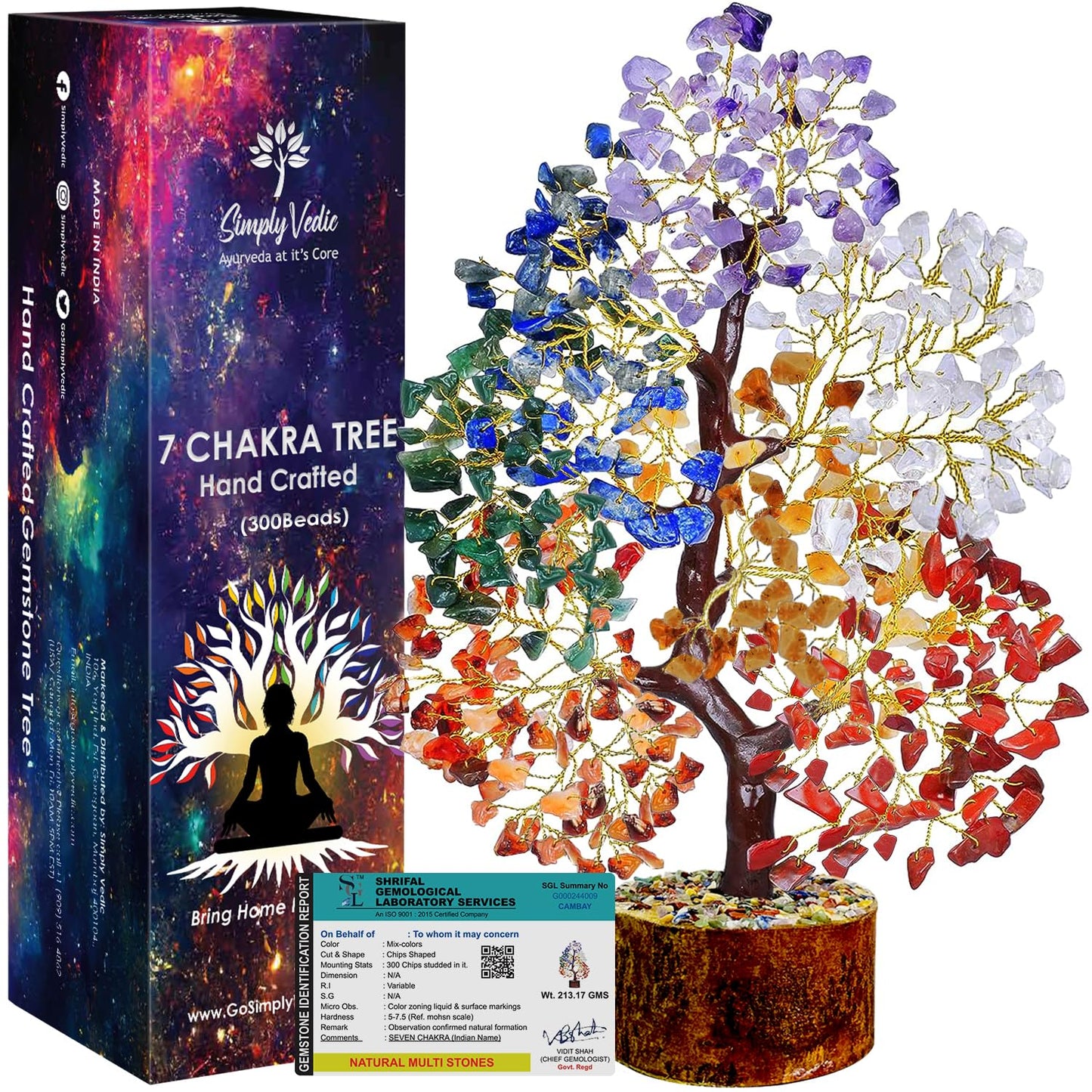 Simply Vedic 7 Chakra Healing Crystals Tree of Life, Natural Healing Gemstones Handmade Bonsai Tree for Positive Energy, Good Luck Money Wealth Vastu Reiki Feng Shui| Office Home Decor, Spiritual Gift
