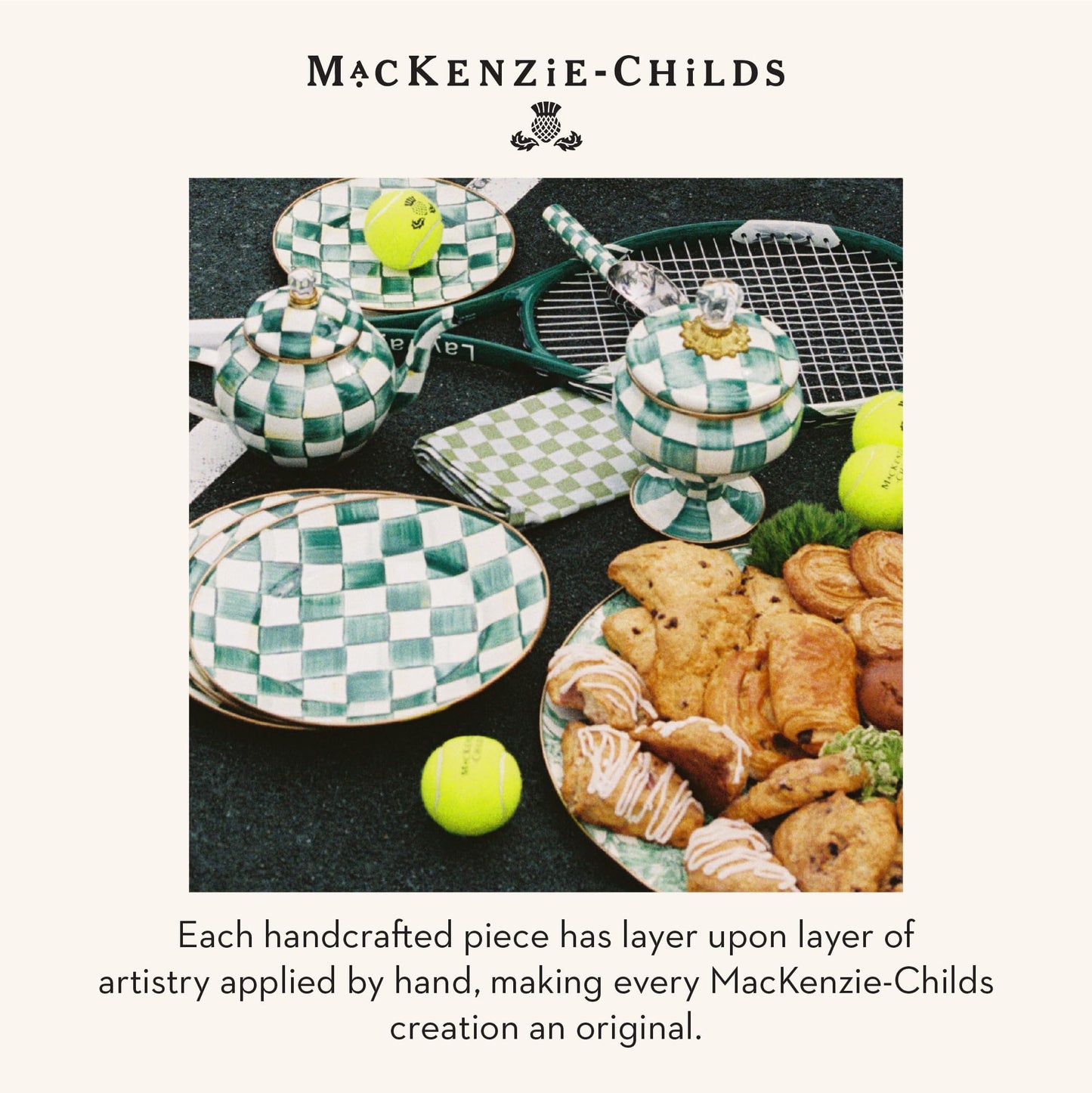 MACKENZIE-CHILDS Enamel Curiosity Pot, Decorative Container for Home Decor, Green-and-White Emerald Check