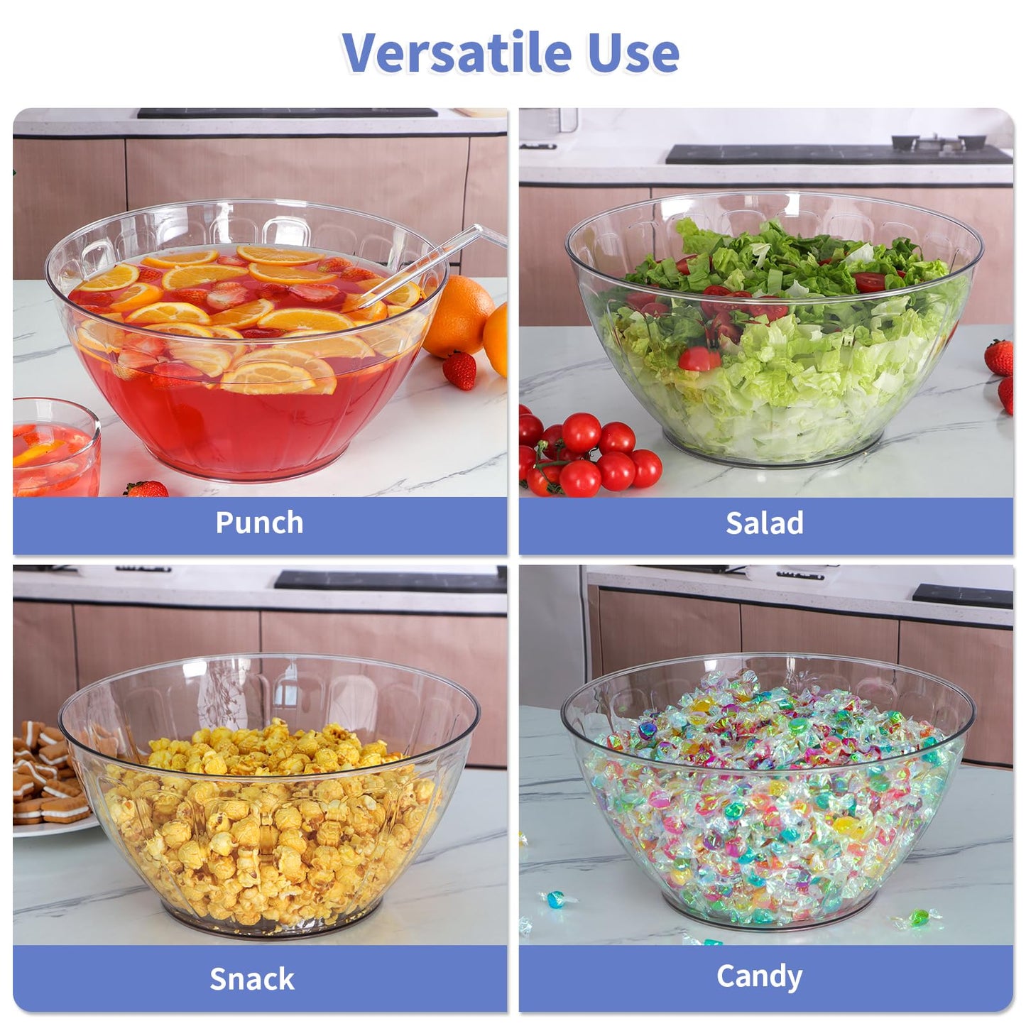MOLIGOU Plastic Punch Bowl with Ladle, 1.8 Gallon Large Punch Bowl for Parties, Clear Serving Bowl for Salad, Snack, Candy