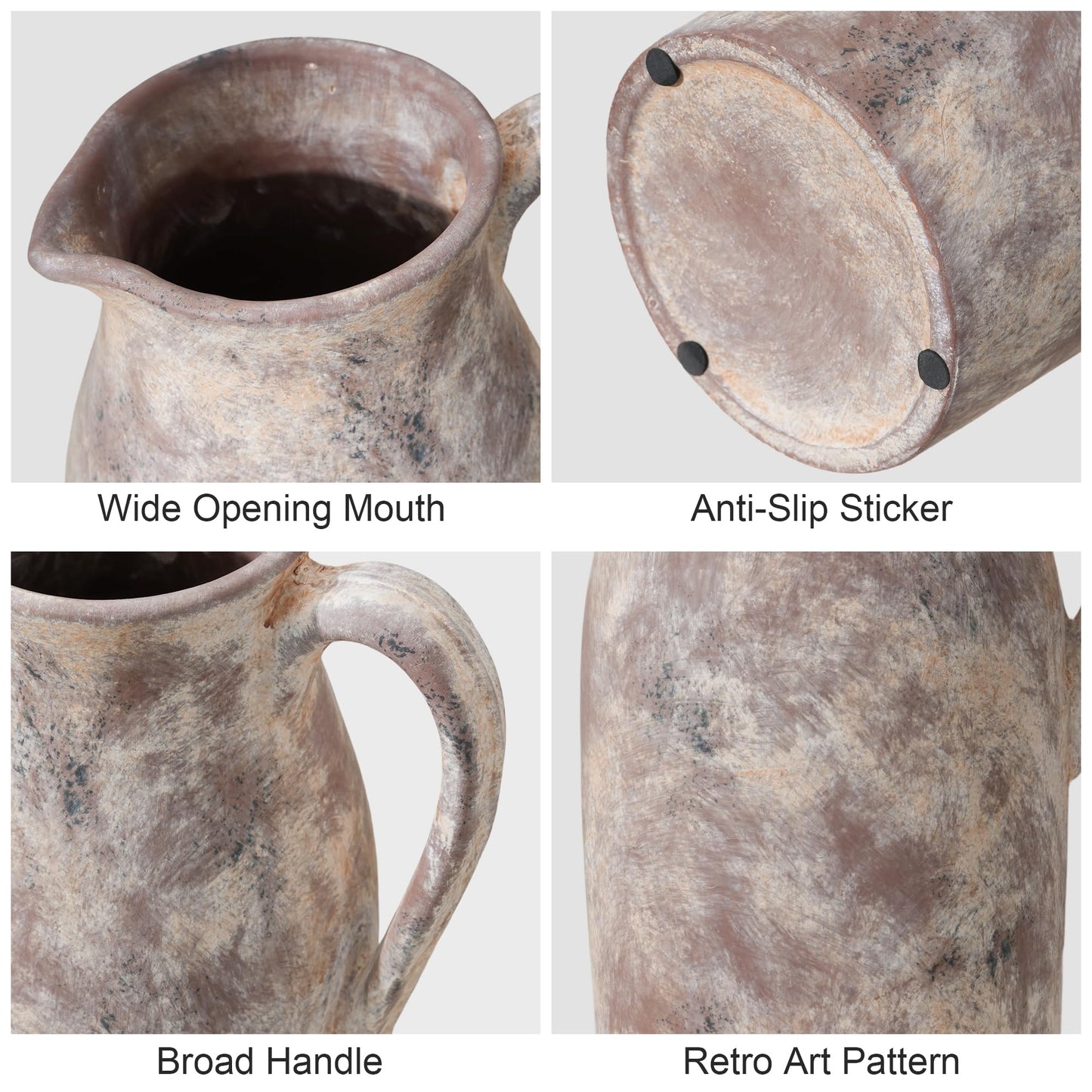 Ceramic Flower Vase with Handles,11" Neutral Tall Clay Terracotta Vases Farmhouse Table Vases with Handle Living Room Decor Rustic Pottery Pots for Home Shelf Coffee Dining Desk Fireplace