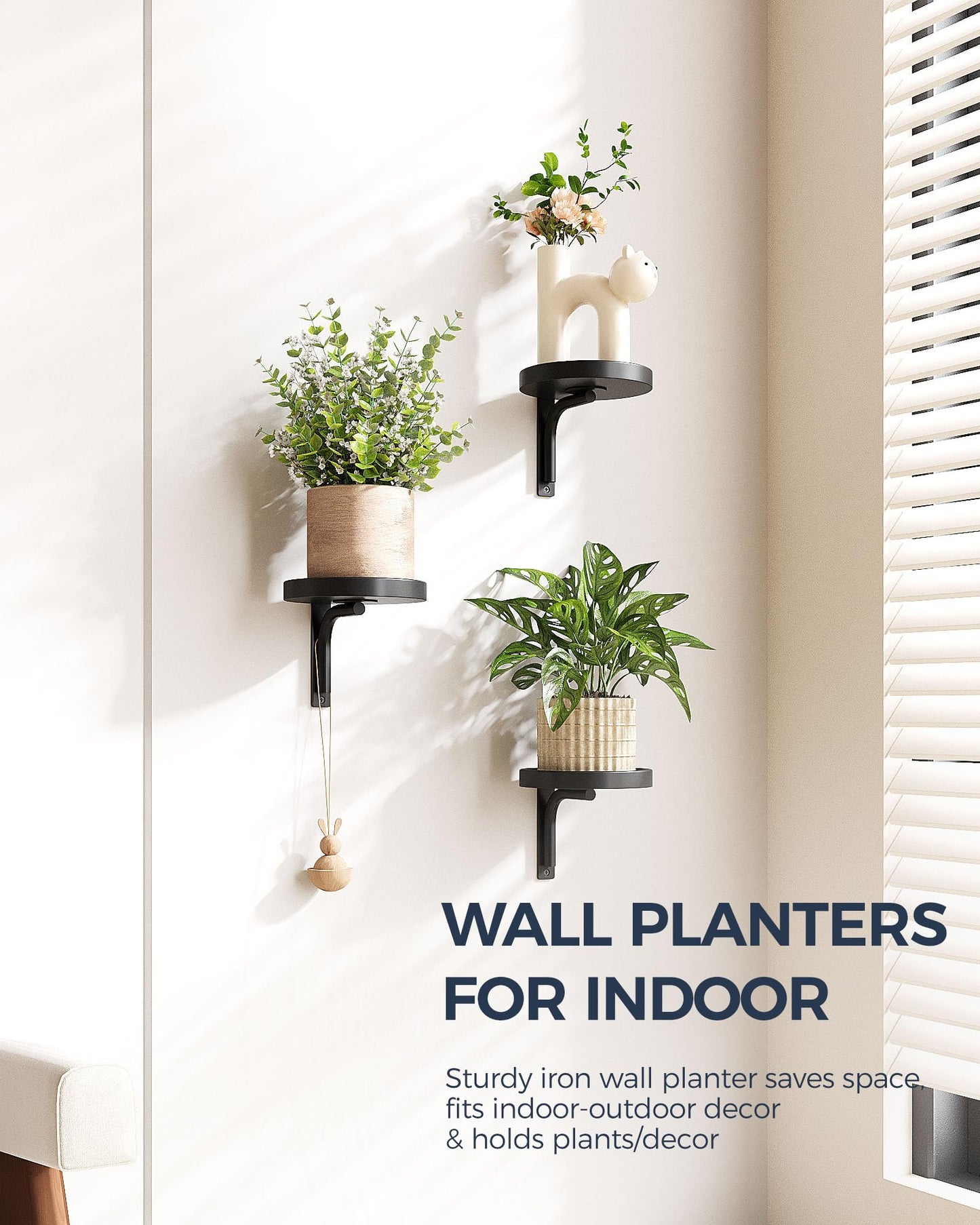 Bamworld Wall Plant Holder indoor Metal Plant Wall shelf 3 Pcs Wall Mounted Plant Holder Plant Hangers for Indoor Outdoor Decor Black
