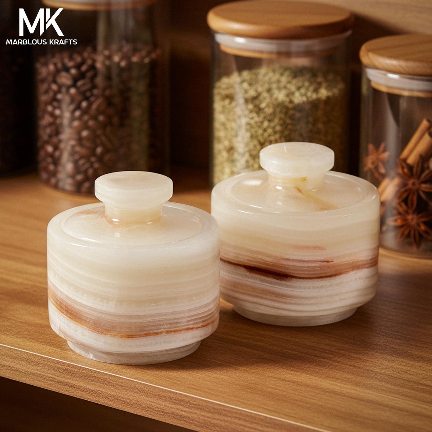 Marble Salt Cellar 3" Inch White & Onyx Salt Holders with Lid for Spice Jar, Stone Salt Containers, Modern Sugar and Candies Bowls, Perfect Mother’s Day Gift, Kitchen Storage, Decorative Salt Box
