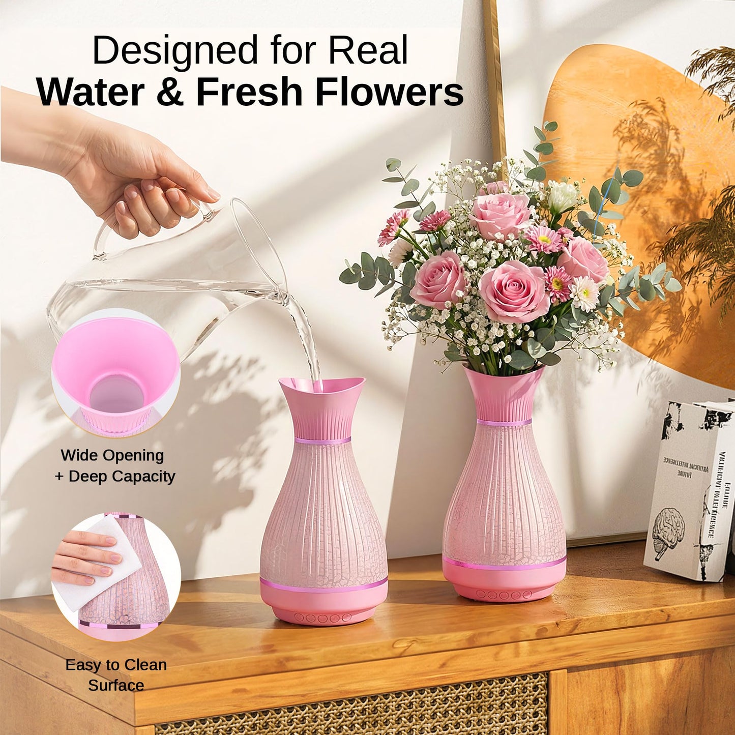 3-in-1 Vase Bluetooth Speaker With Ambient Light & White Noise, 8H Playtime, Water-Safe Flower Vase for Bedroom, Living Room Decor, Mother's Day,Birthday Gift for Women, Mom, Wife or Girlfriend