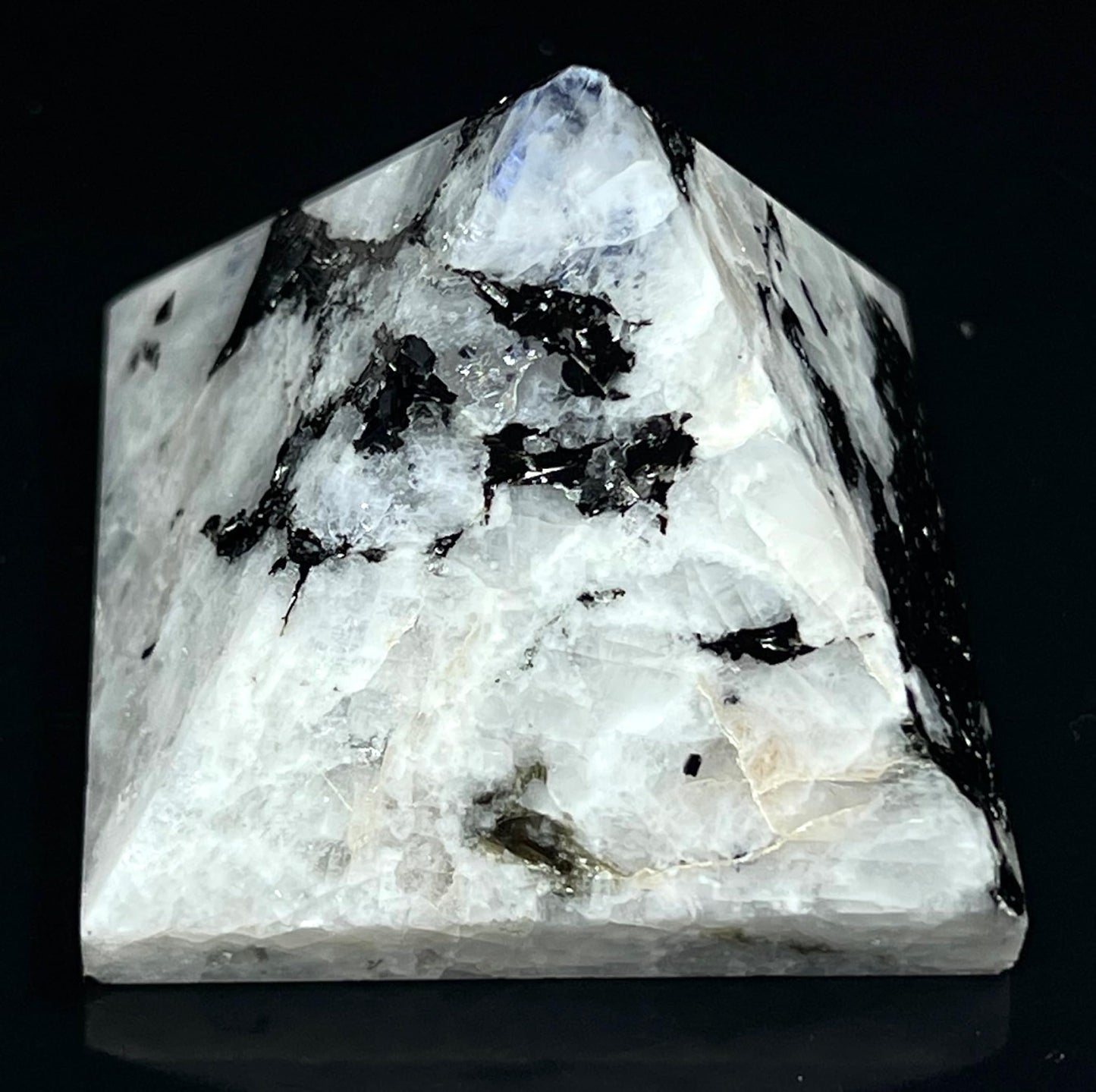 AWAKEN YOUR KUNDALINI Rainbow Moonstone Pyramid – 2 Inch Crystal, Pisces Birthstone, Crown Chakra
