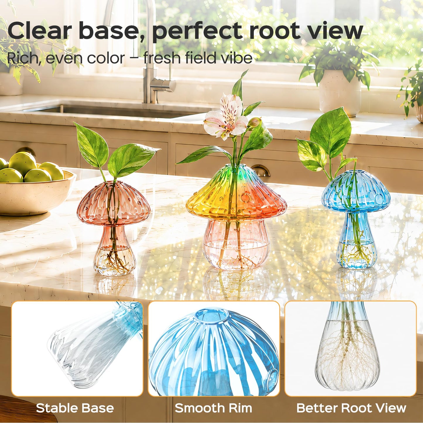 3Pcs Window Propagation Stations, Borosilicate Glass Vases