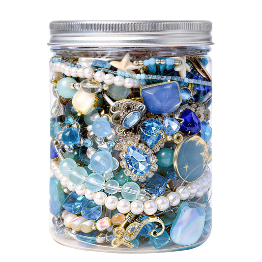 SMUOBT Blue Crystal Mystery Jewelry Jar - 30 Piece Surprise Jewelry Box for Women, Includes Necklace, Earrings, Rings, Bracelet, Choker & More - Gift Ready Unique Birthday Gifts for Her
