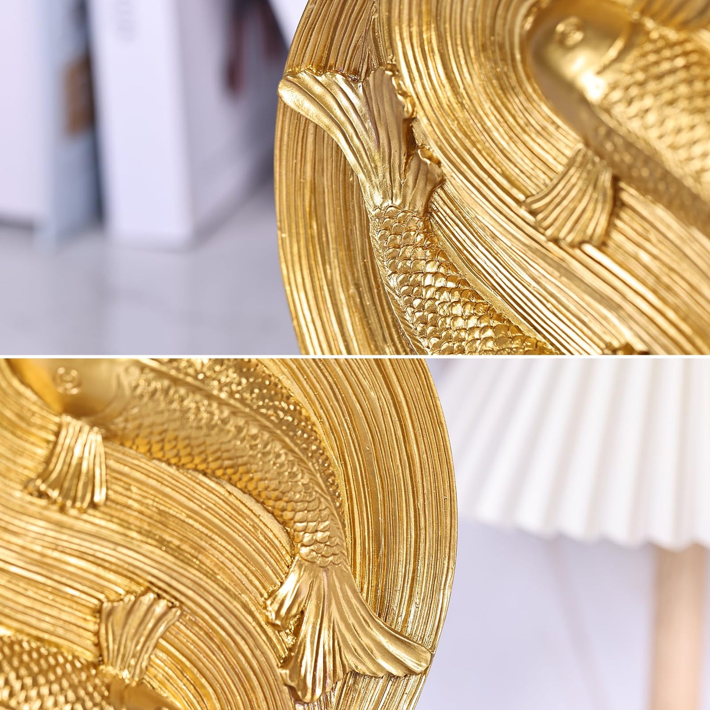 orenm Feng Shui Yin Yang Koi Fish Statue,Modern Shelf Decor Sculpture,for Mens Home Decorations Living Room,Office Good Fortune Sculptures,Bookshelf,Dining Table Centerpieces,TV Stand Decor (Gold)