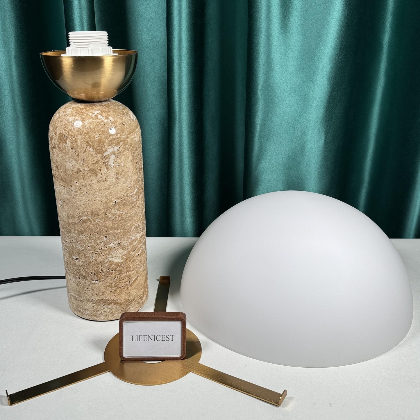 LIFENICEST Scandinavian Modern Table Lamp Frosted Glass Shade Travertine Lamp Natural Stone Desk Lamp Mid-Century Dome Bedside Lamps for Living Room Side Lamps Bedroom Nightstand Light