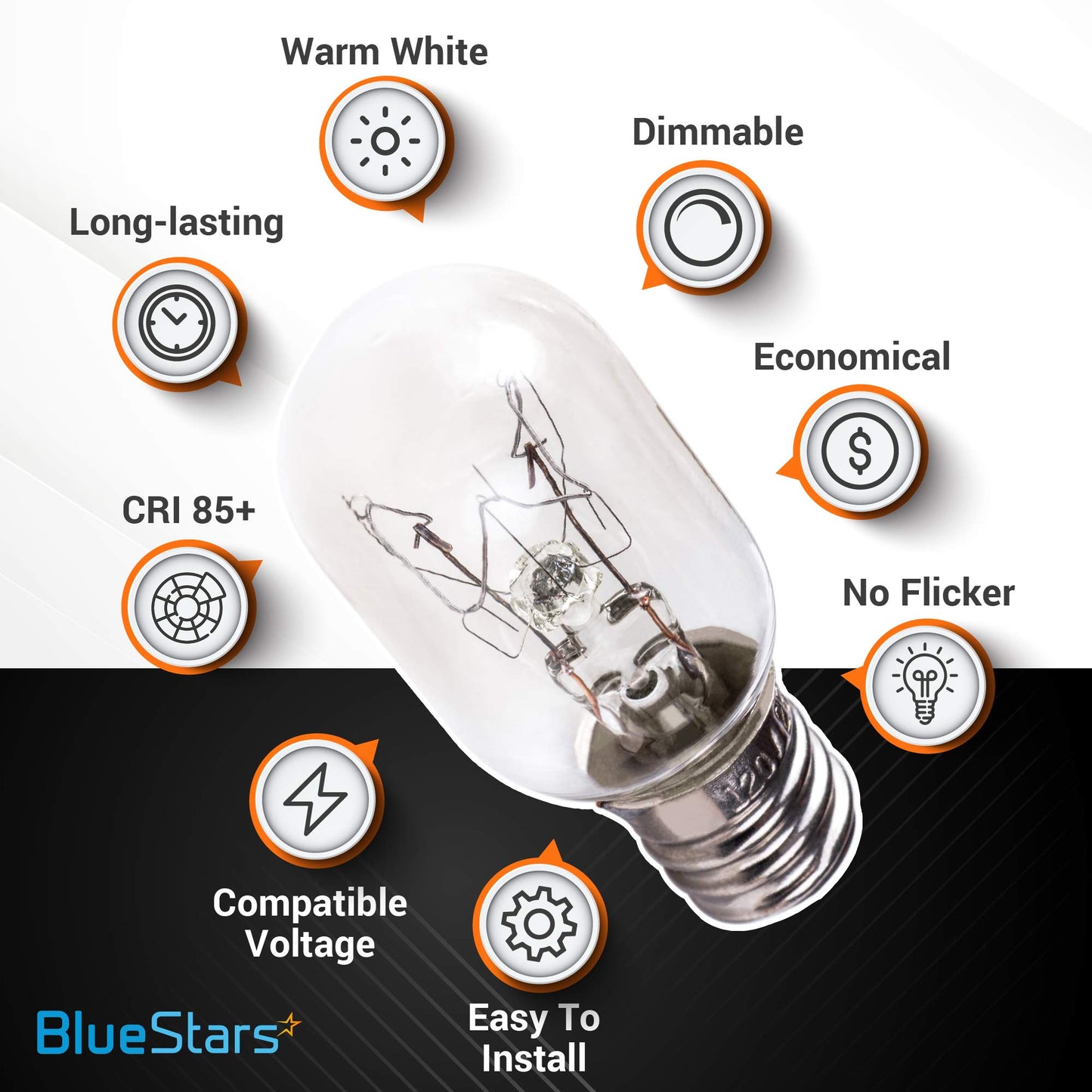 BlueStars E12 T20 25W Incandescent Bulbs Salt Lamp 120V 2700K Warm White Light 150lm for Himalayan Salt Lamps & Baskets, Scentsy Plug-in & Wax Warmers, Night Lights - 8 Packs