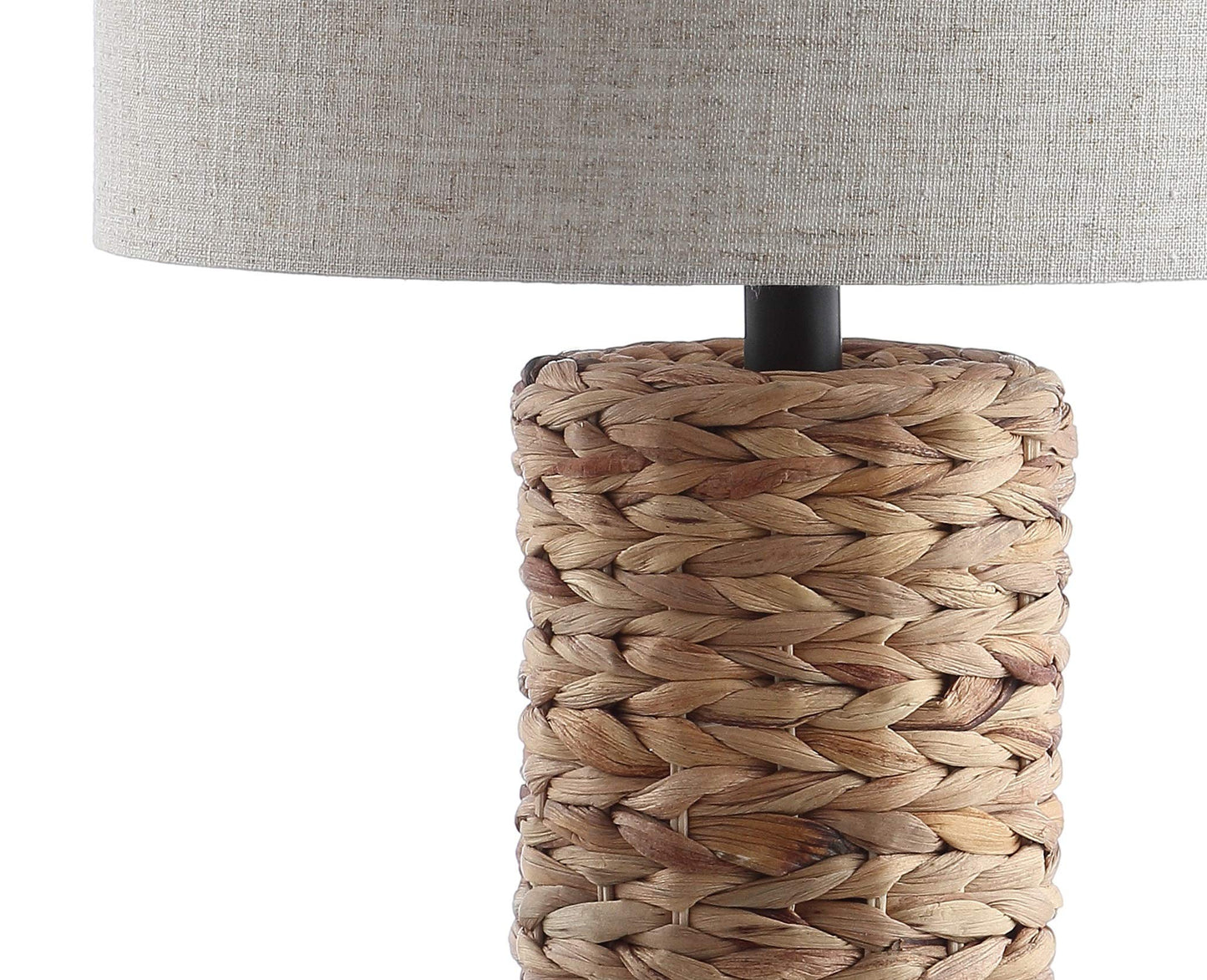 JONATHAN Y 25" Natural Coastal Water Hyacinth Table Lamp Set of 2, Bedside Lamp with Light Grey Linen Shade, Boho Farmhouse Decor for Living Room Nightstand, LED Bulbs JYL6502A-SET2