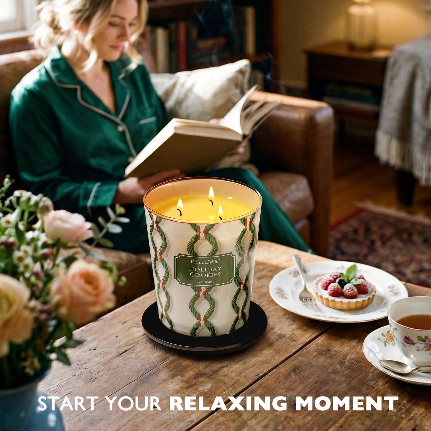 HomeLights Holiday Cookies Scented Candles | 34oz Soy Candles Rustic Modern 3-Wick Large Candle Jars | Ideal Candle Gifts for Events, Home Decor Stress, Relief & Relaxation