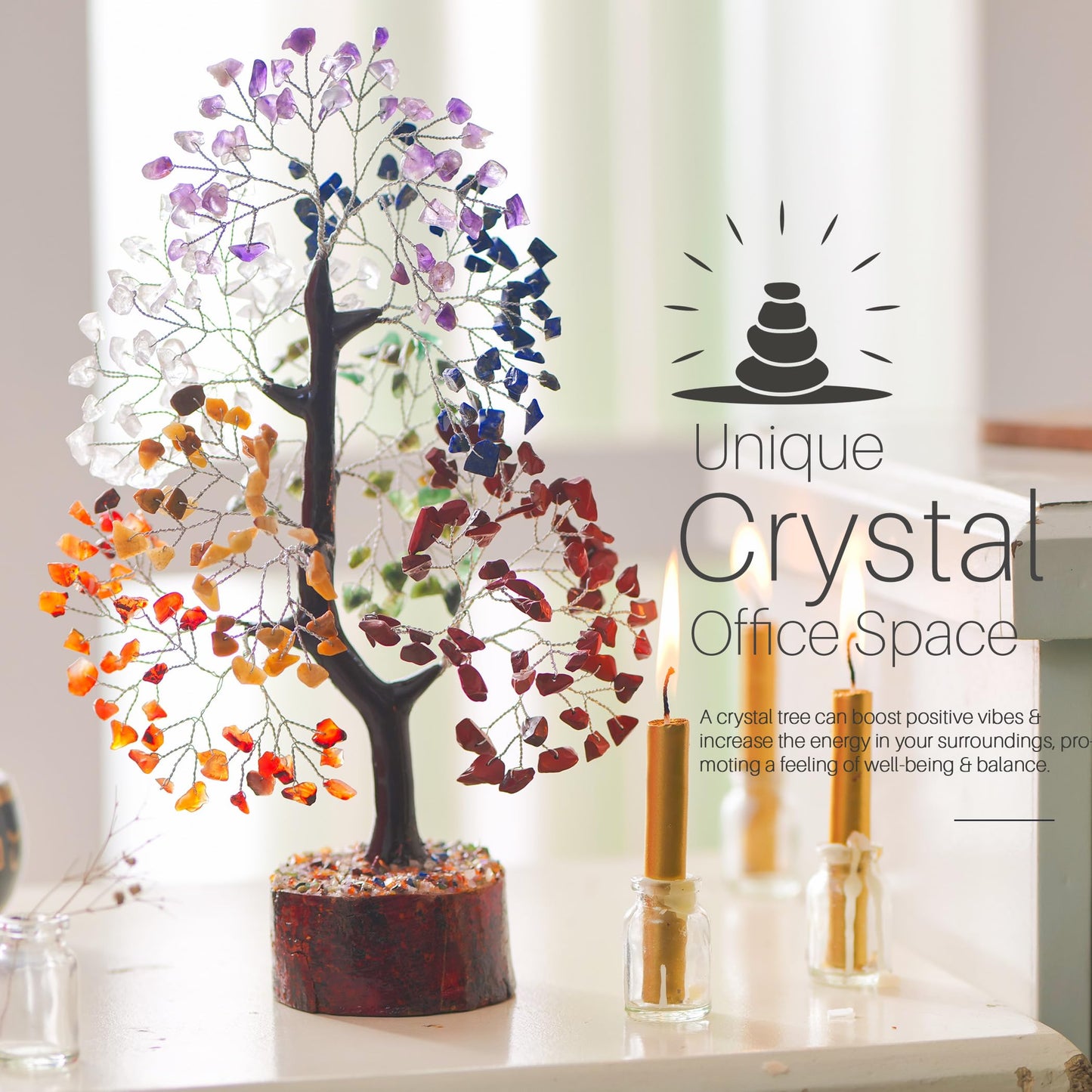 YUVDIPR Chakra Crystal Tree - Handmade Healing Crystal Tree with 7 Chakra Stones - Decorative Trees of Life for Meditation, Feng Shui, and Home Decor - Unique Birthday Gifts for Women