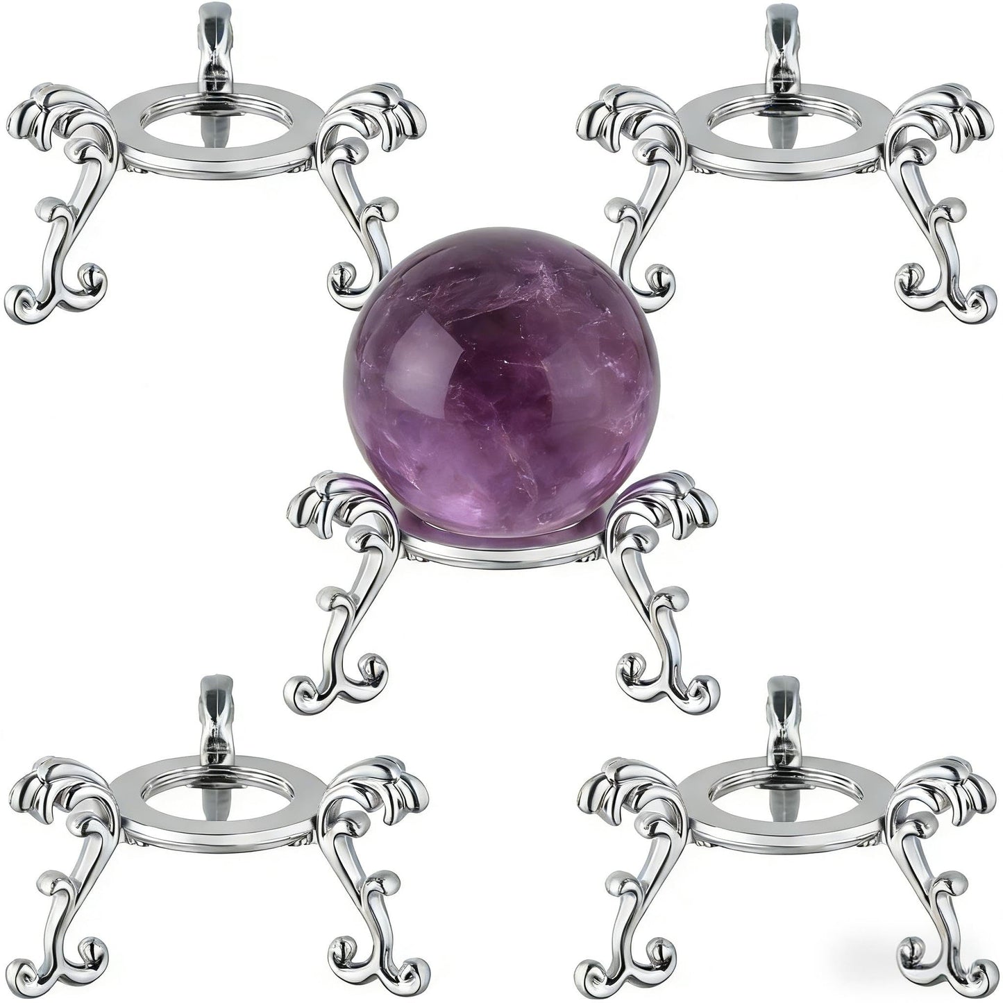 vskikris 10pcs Large Crystal Ball Display Stand Silver Sphere Holder for 40-100mm Sphere - Metal Tripod Base for Crystals, Rock,Balls