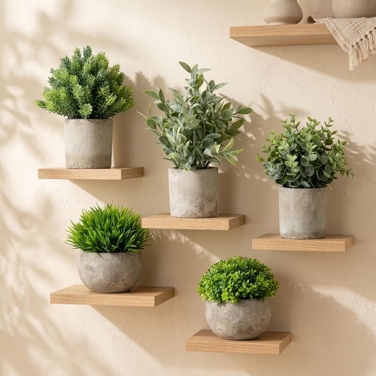 5 Pack Small Fake Potted Plants with Cement Pots - Realistic Faux Greenery Set, No Watering Low Maintenance, UV Resistant Artificial Plants for Shelf Office Bathroom Desk Decor, Indoor & Outdoor