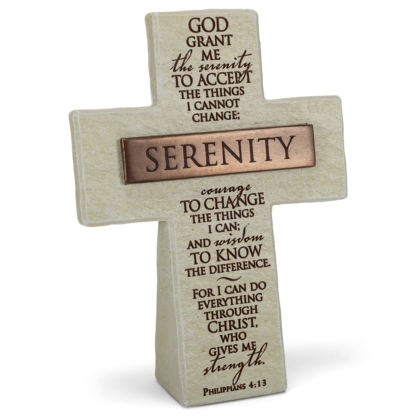 Lighthouse Christian Products Serenity Prayer Bar Cross Classic White 4 x 6 Cast Stone Decorative Sign