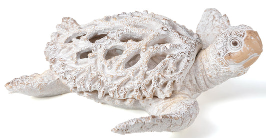 VVGIFTS Ocean Decor White Sea Turtle Coral Reef Home Office Decor Sculpture Beach Coastal Tabletop Shelf Collection (White)
